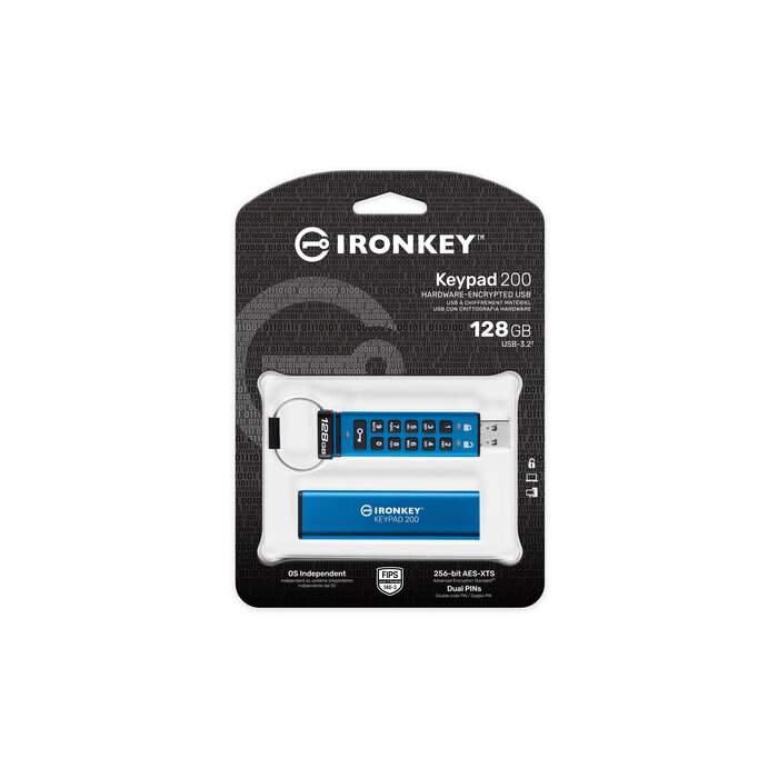Kingston Kingston Technology IronKey 128GB Keypad 200, FIPS 140-3 Lvl 3 AES-256 versleuteld