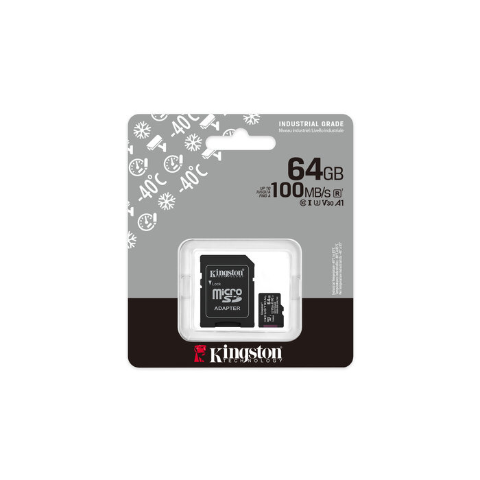Kingston Kingston Technology 64GB microSDXC Industrial C10 A1 pSLC-kaart + SD-adapter