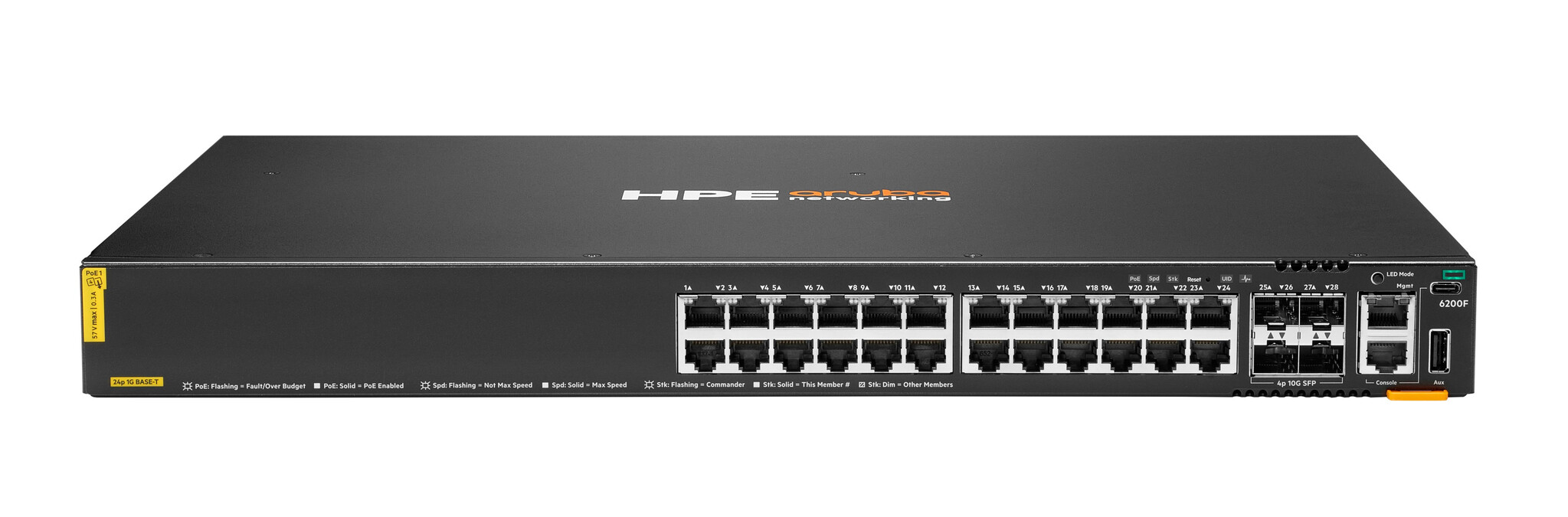 HP Enterprise HPE Aruba Networking CX 6200F 24G Class-4 PoE 4SFP+ 370W Switch Managed L3 Gigabit Ethernet (10/100/1000) Power over Ethernet (PoE) 1U