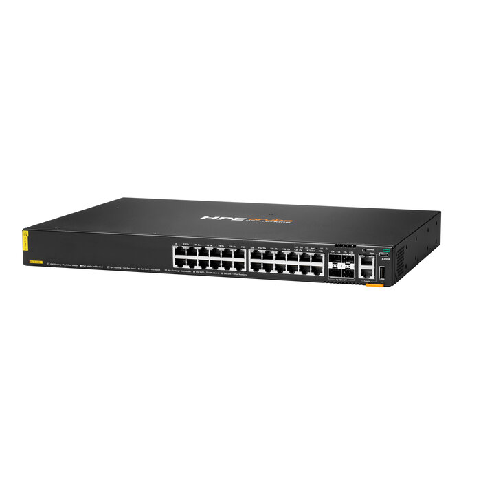 HP Enterprise HPE Aruba Networking CX 6200F 24G Class-4 PoE 4SFP+ 370W Switch Managed L3 Gigabit Ethernet (10/100/1000) Power over Ethernet (PoE) 1U