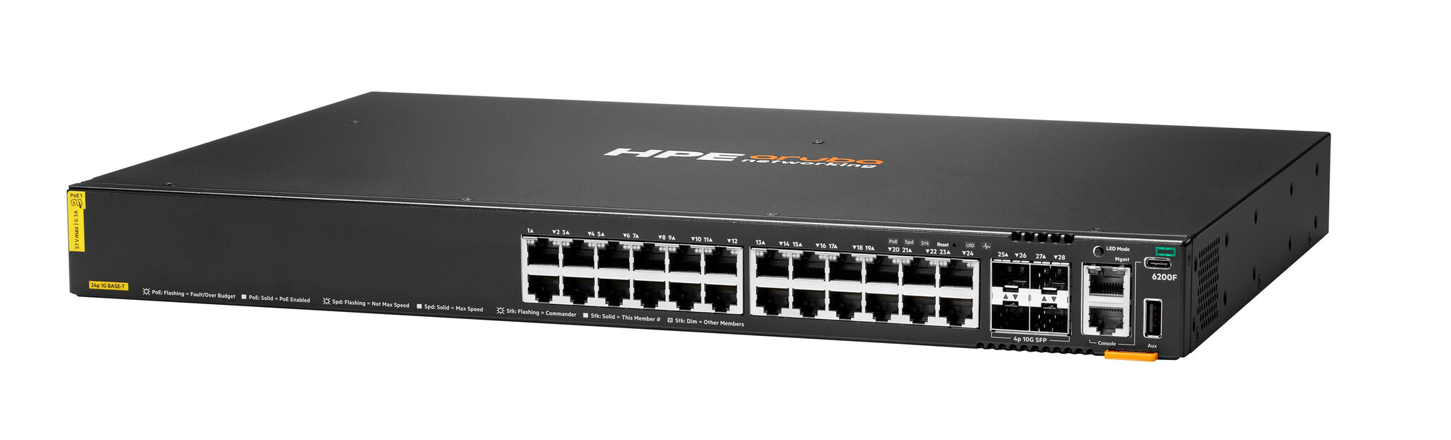 HP Enterprise HPE Aruba Networking CX 6200F 24G Class-4 PoE 4SFP+ 370W Switch Managed L3 Gigabit Ethernet (10/100/1000) Power over Ethernet (PoE) 1U