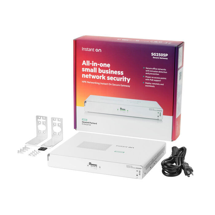 HP Enterprise HPE Networking Instant On Secure Gateway 5-port SmartRate 2.5G PoE+ 64W SG2505P gateway/controller 10, 100, 1000, 2500 Mbit/s