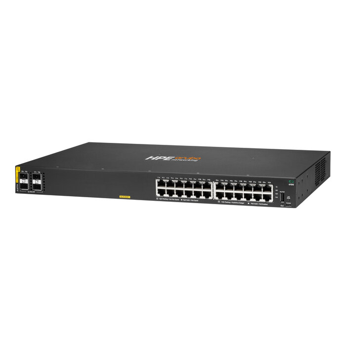 HP Enterprise HPE Aruba Networking CX 6100 24G Class4 PoE 4SFP+ 370W Switch Managed L3 Gigabit Ethernet (10/100/1000) Power over Ethernet (PoE) 1U Zwart