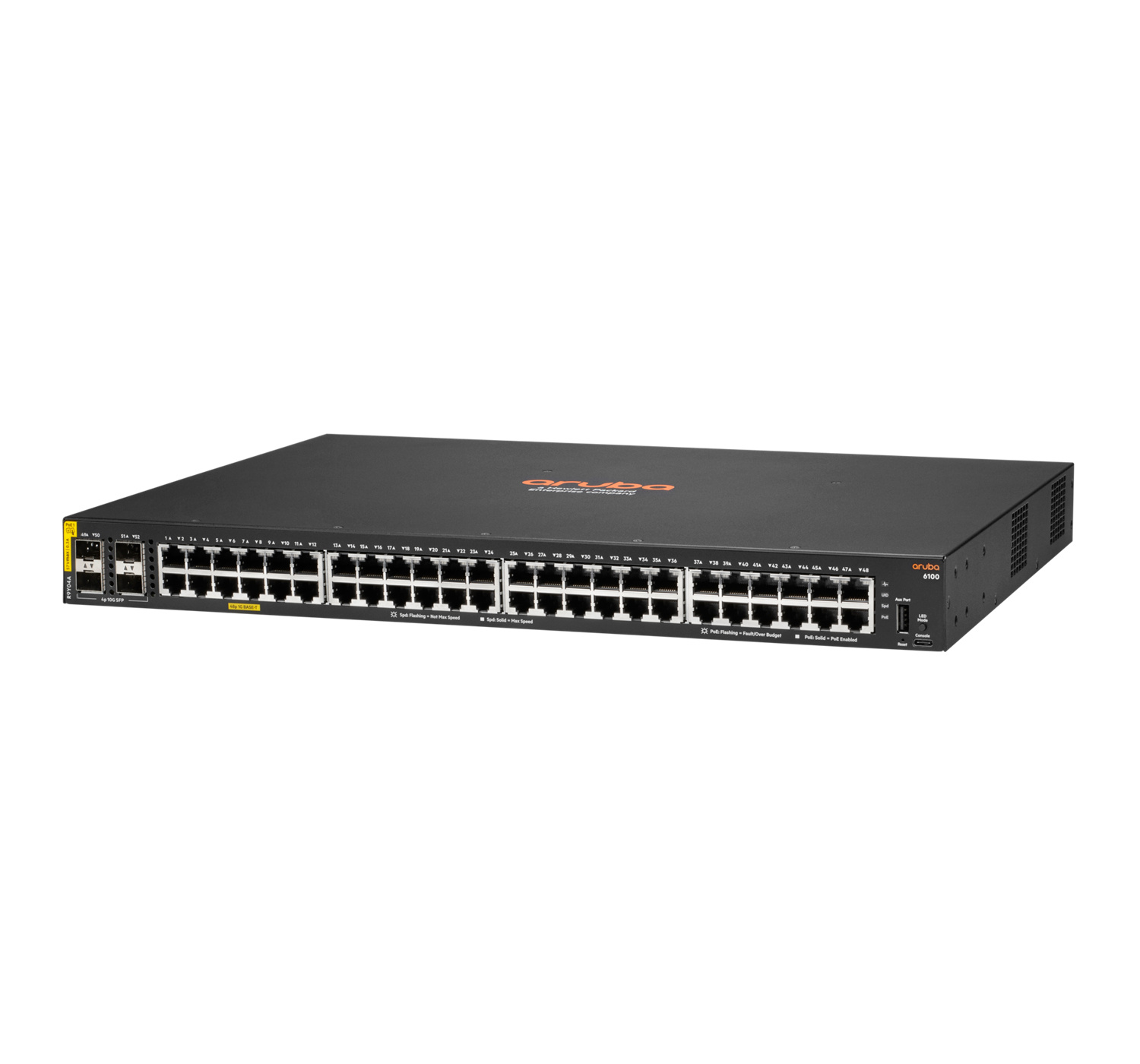 HP Enterprise HPE Aruba Networking CX 6100 48G Class4 PoE 4SFP+ 740W Managed L3 Gigabit Ethernet (10/100/1000) Power over Ethernet (PoE) 1U