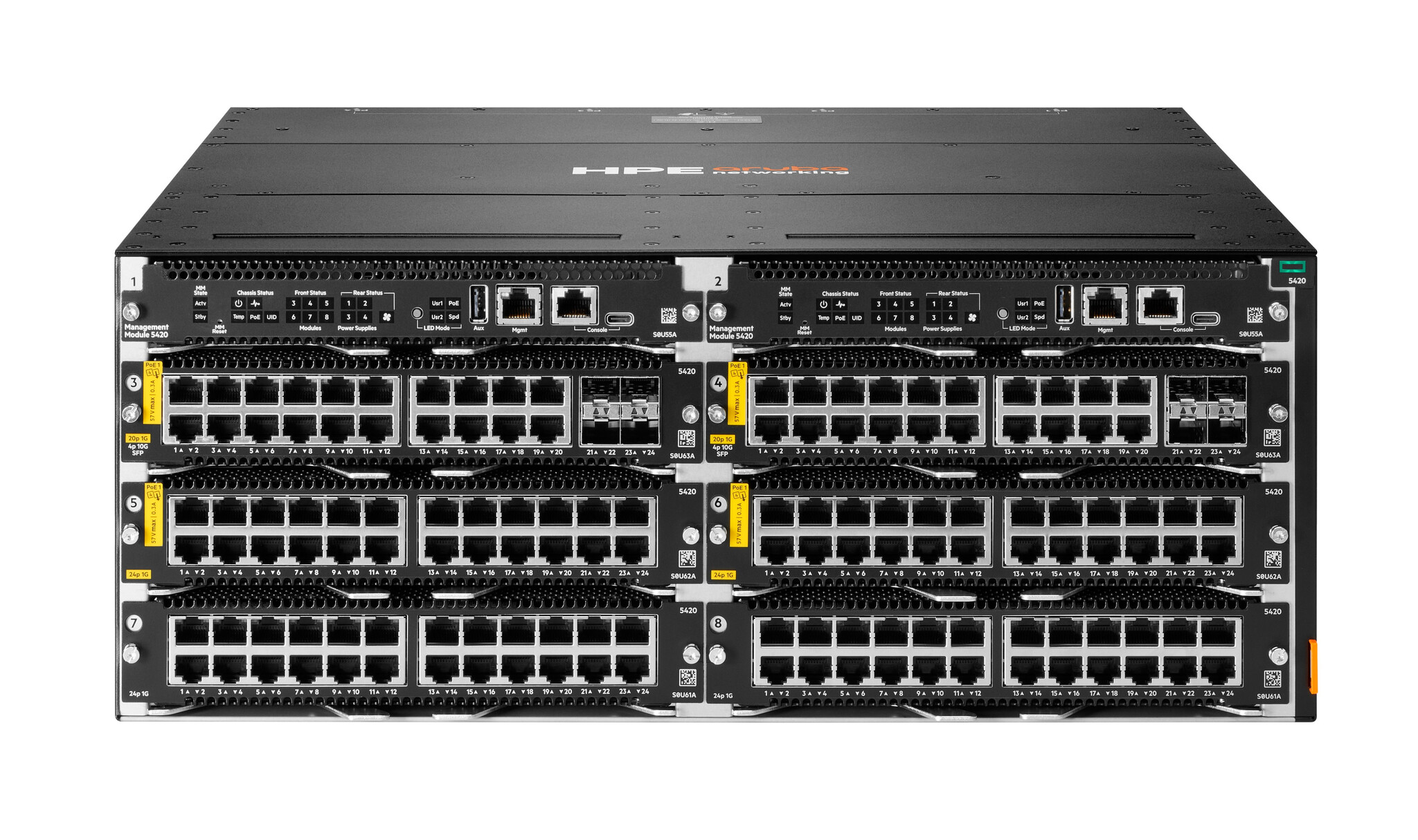HP Enterprise HPE Aruba Networking CX 5420 6-slot Switch Managed L3 Power over Ethernet (PoE) 4U Zwart