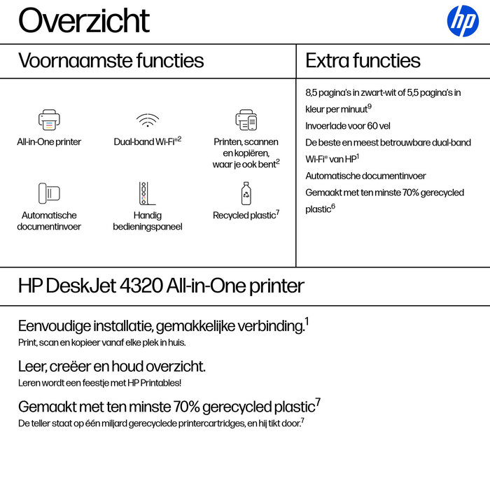 HP Enterprise HP DeskJet 4320 Draadloos All-in-One Kleur Printer, Instant Ink