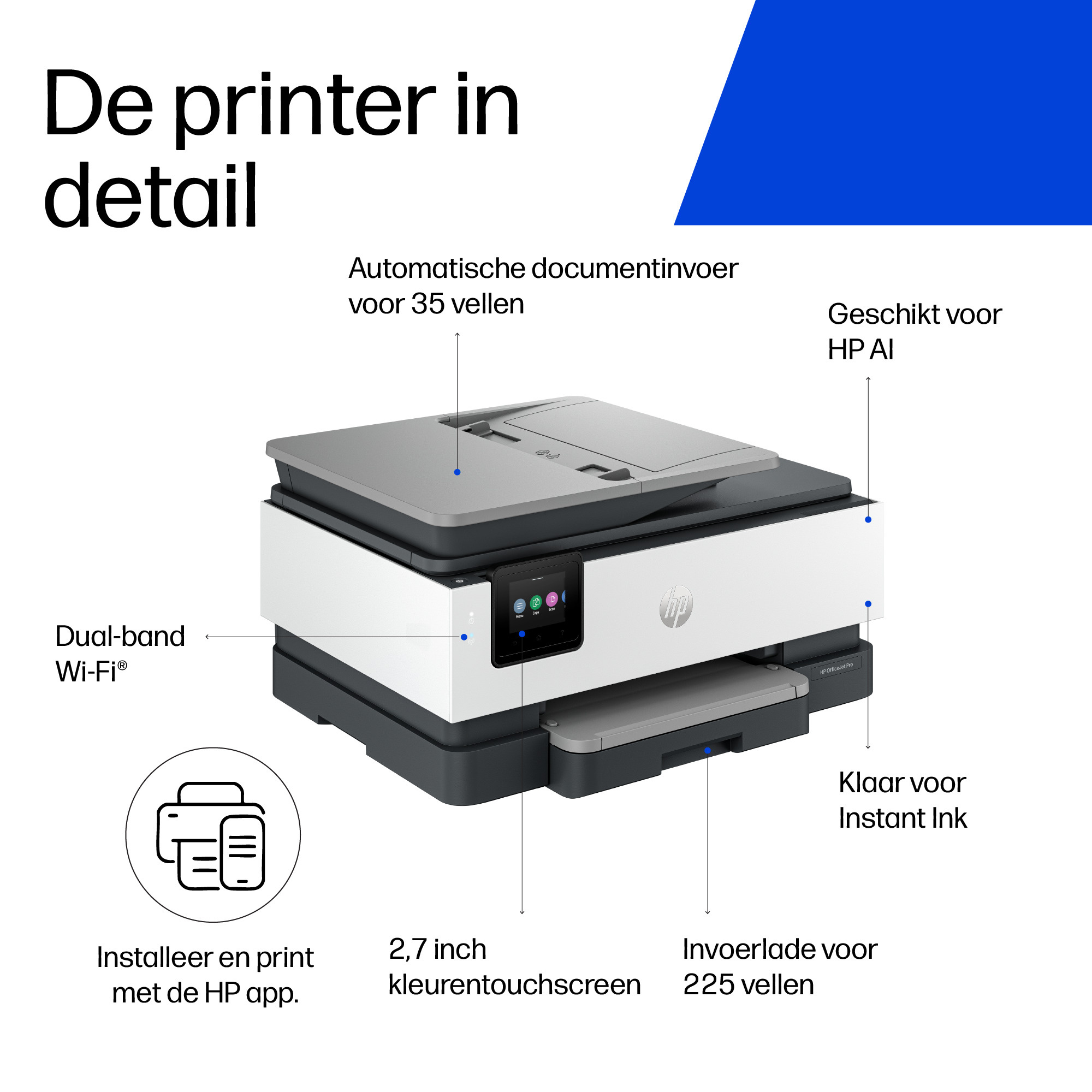 HP Enterprise HP OfficeJet Pro 8134e Draadloos All-in-One Kleur Printer, Instant Ink; Dubbelzijdig printen
