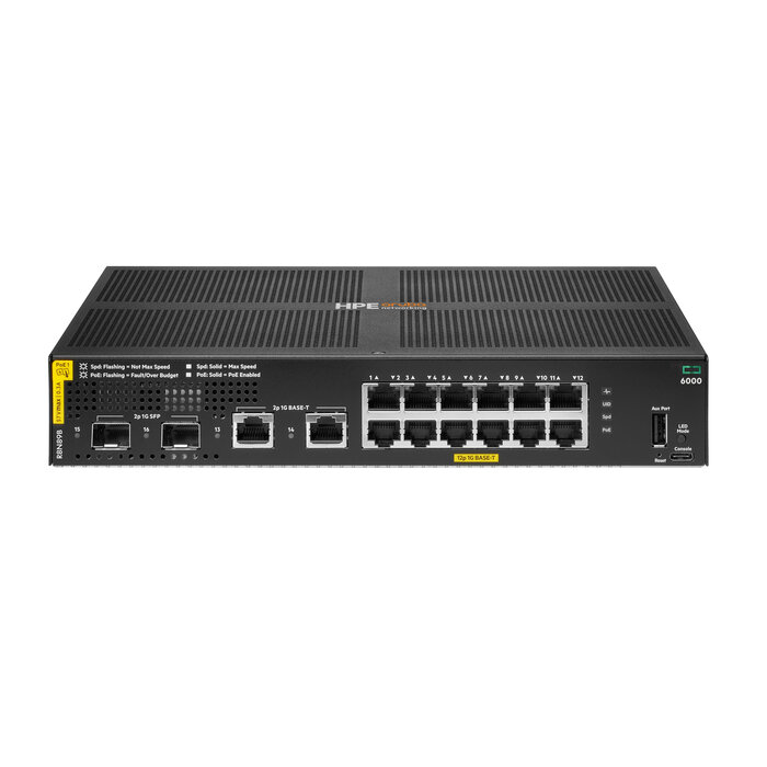 HP Enterprise HPE Aruba Networking CX 6000 12p 10M/100M/1G Class4 PoE 2p SFP 1G 139W Switch Managed L3 Gigabit Ethernet (10/100/1000) Power over Ethernet (PoE) 1U