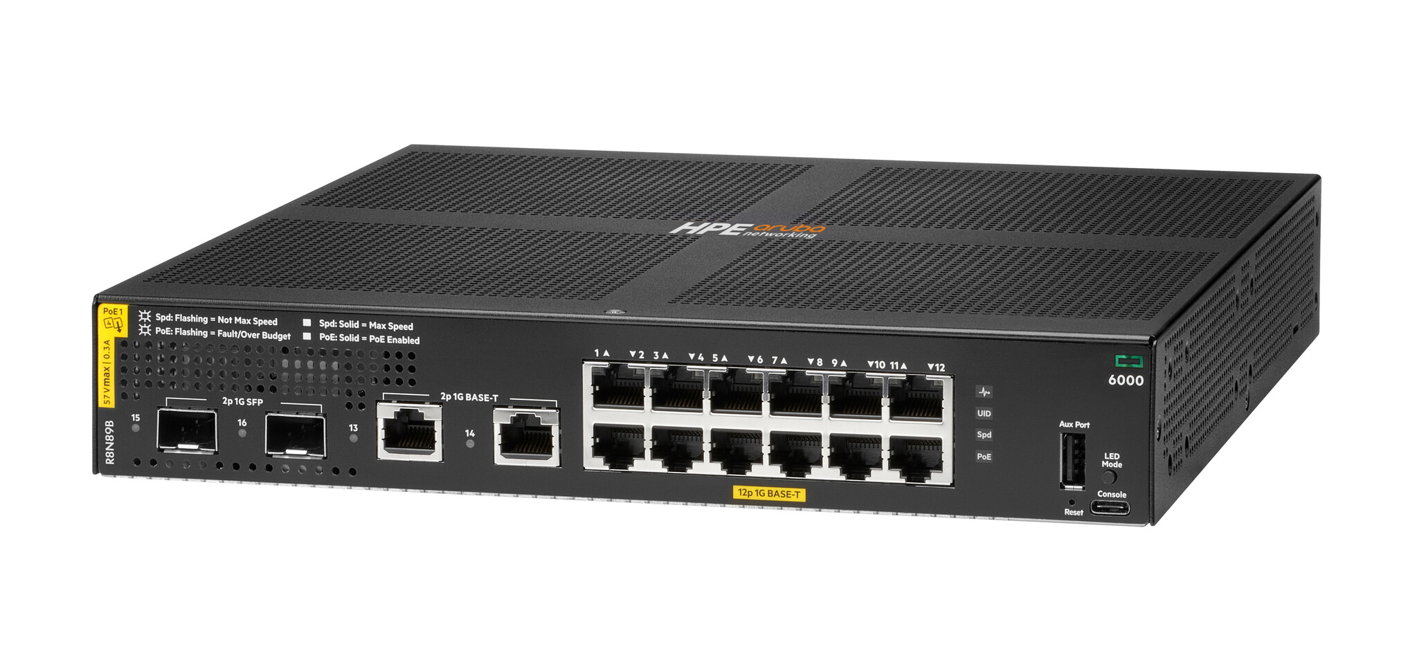 HP Enterprise HPE Aruba Networking CX 6000 12p 10M/100M/1G Class4 PoE 2p SFP 1G 139W Switch Managed L3 Gigabit Ethernet (10/100/1000) Power over Ethernet (PoE) 1U