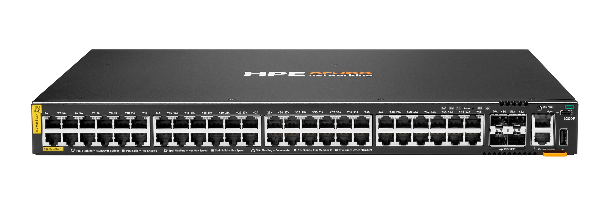 HP Enterprise HPE Aruba Networking CX 6200F 48G Class-4 PoE 4SFP+ 740W Switch Managed L3 Gigabit Ethernet (10/100/1000) Power over Ethernet (PoE) 1U