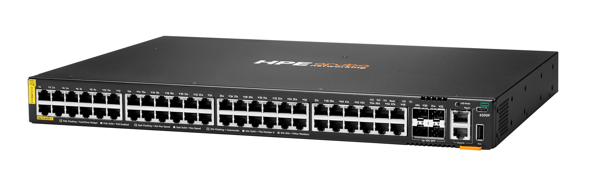 HP Enterprise HPE Aruba Networking CX 6200F 48G Class-4 PoE 4SFP+ 740W Switch Managed L3 Gigabit Ethernet (10/100/1000) Power over Ethernet (PoE) 1U