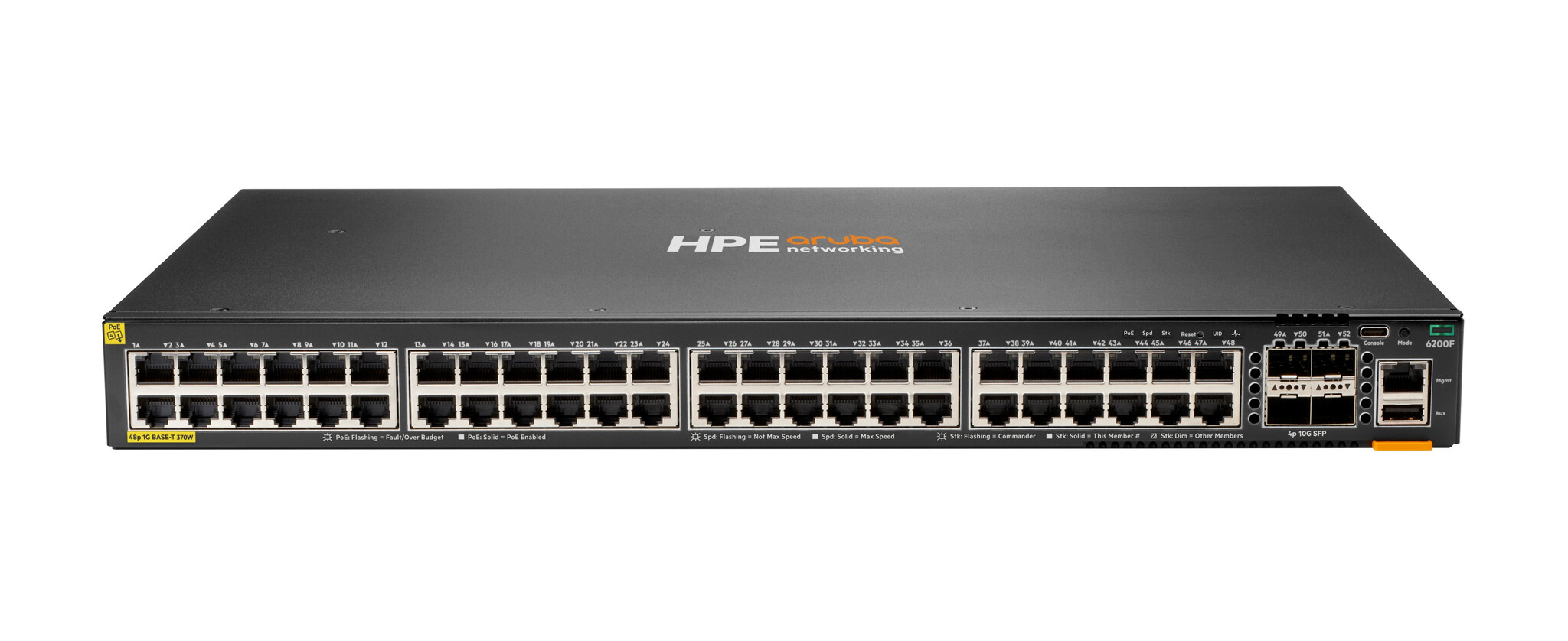 HP Enterprise HPE Aruba Networking CX 6200F 48G Class-4 PoE 4SFP+ 370W Switch Managed L3 Gigabit Ethernet (10/100/1000) Power over Ethernet (PoE) 1U