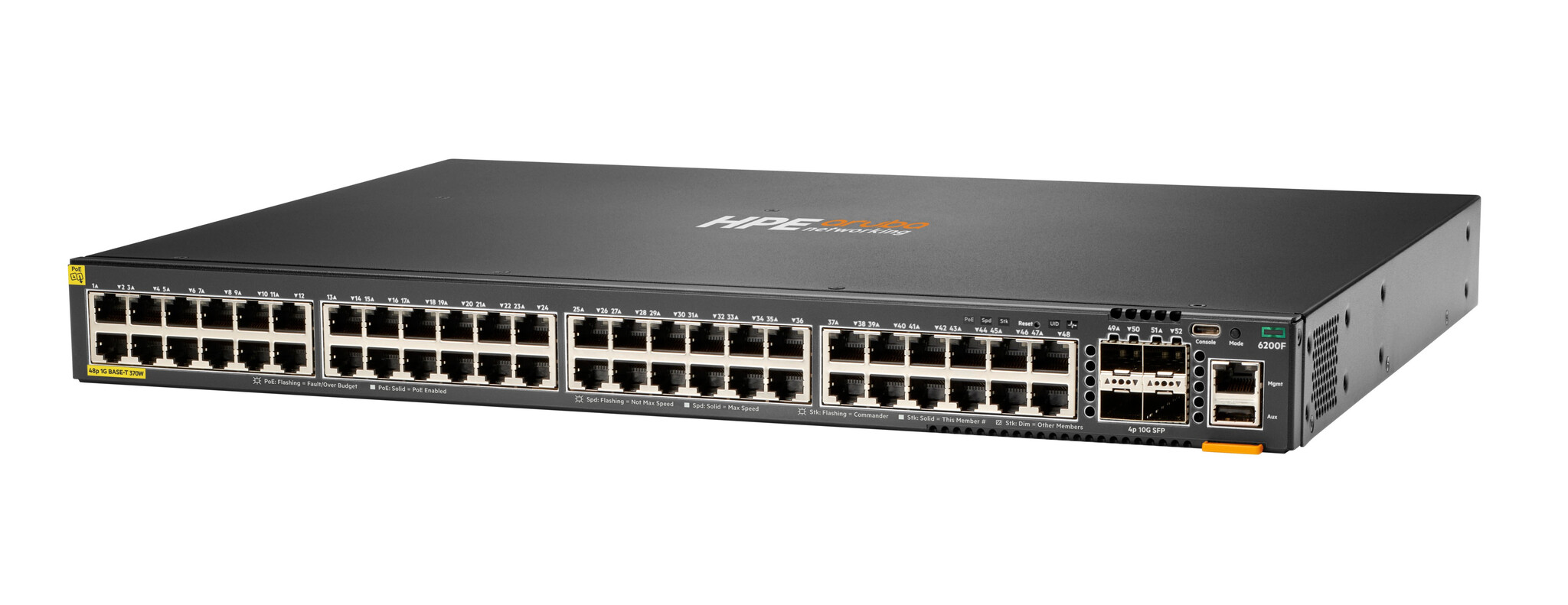 HP Enterprise HPE Aruba Networking CX 6200F 48G Class-4 PoE 4SFP+ 370W Switch Managed L3 Gigabit Ethernet (10/100/1000) Power over Ethernet (PoE) 1U