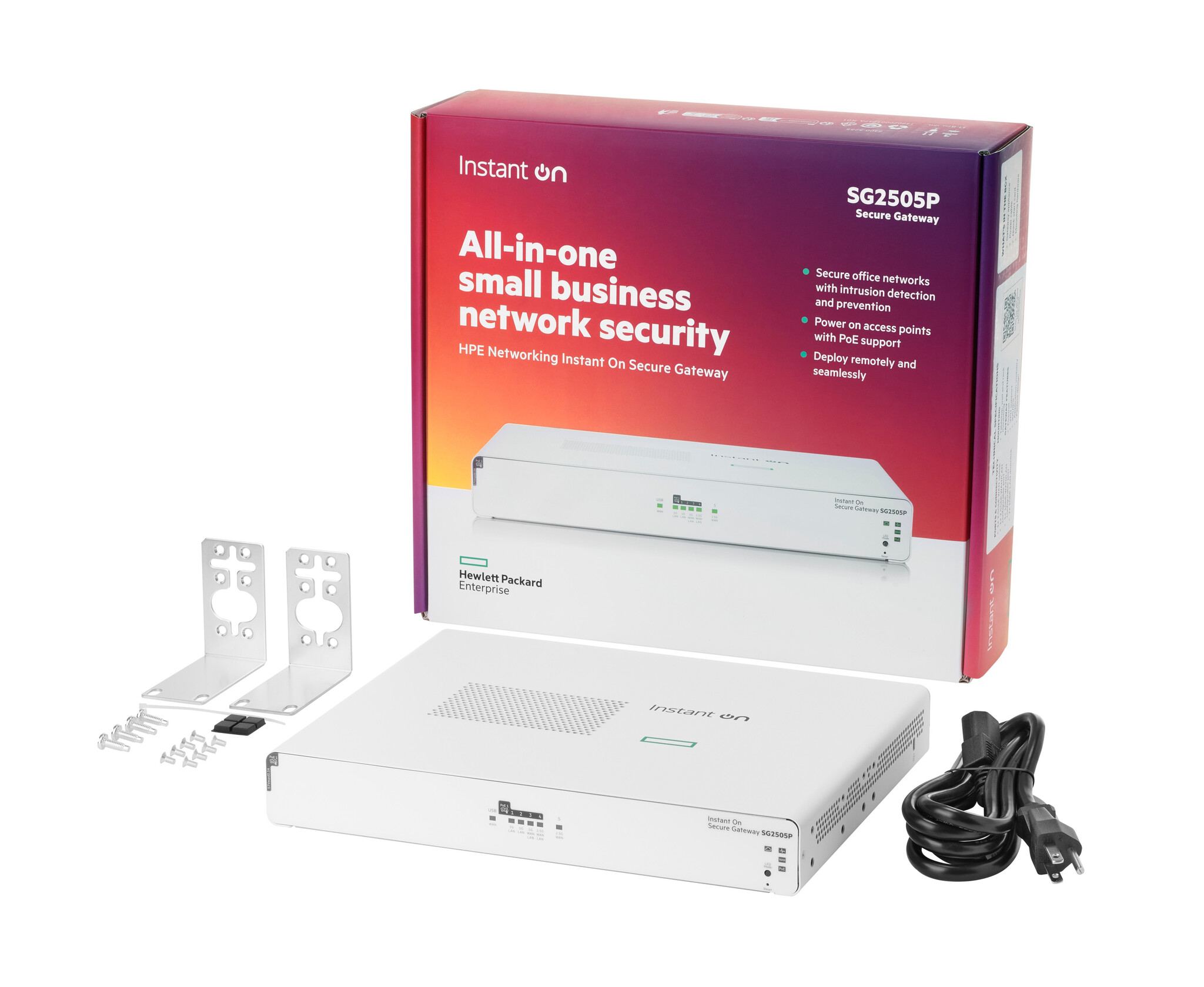HP Enterprise HPE Networking Instant On Secure Gateway 5-port SmartRate 2.5G PoE+ 64W SG2505P gateway/controller 10, 100, 1000, 2500 Mbit/s
