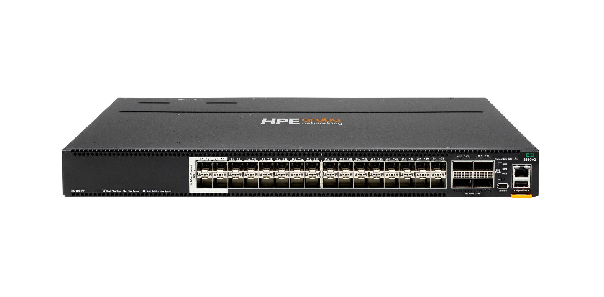 HP Enterprise HPE Aruba Networking CX 8360-32Y4C v2 32p 25G SFP/+/28 4 Sec 4p 100G QSFP+/28 BF 3 Fans 2 AC Bdl Managed L3 1U
