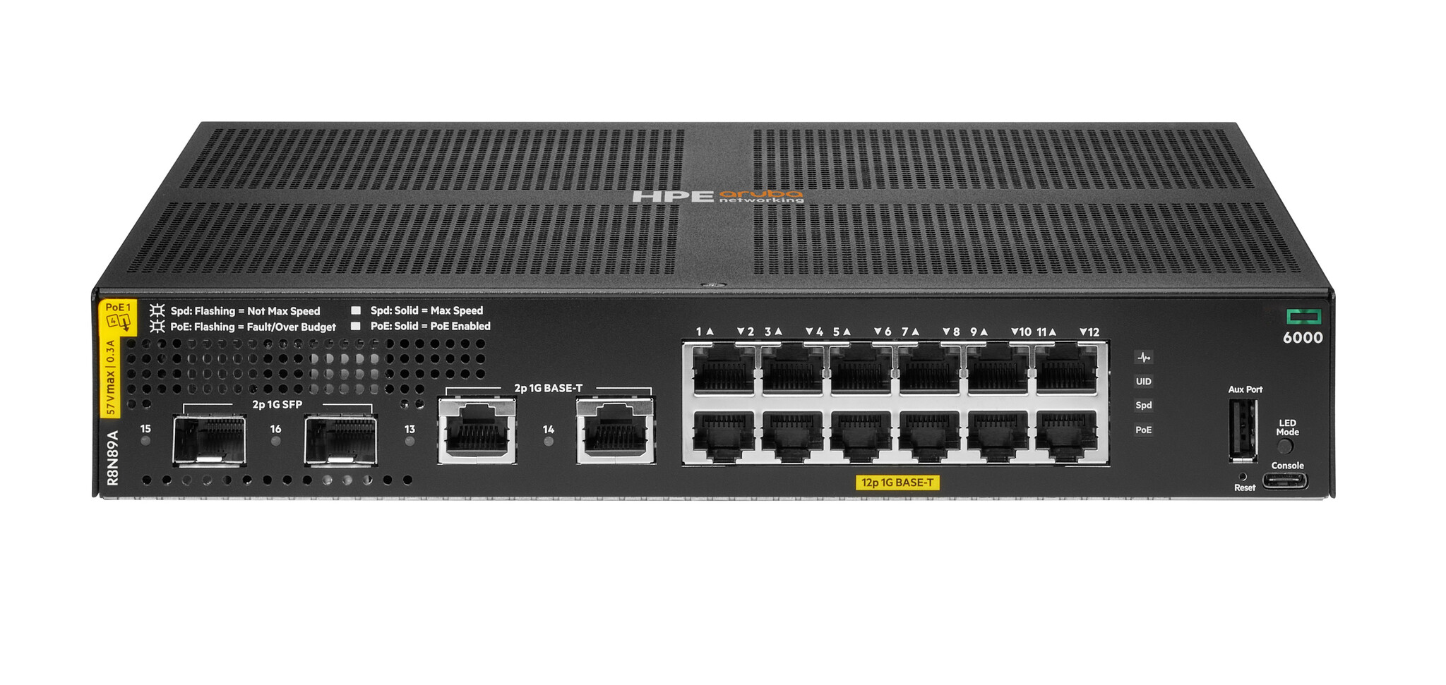 HP Enterprise HPE Aruba Networking CX 6000 12G Class4 PoE 2G/2SFP 139W Switch Managed L3 Gigabit Ethernet (10/100/1000) Power over Ethernet (PoE) 1U