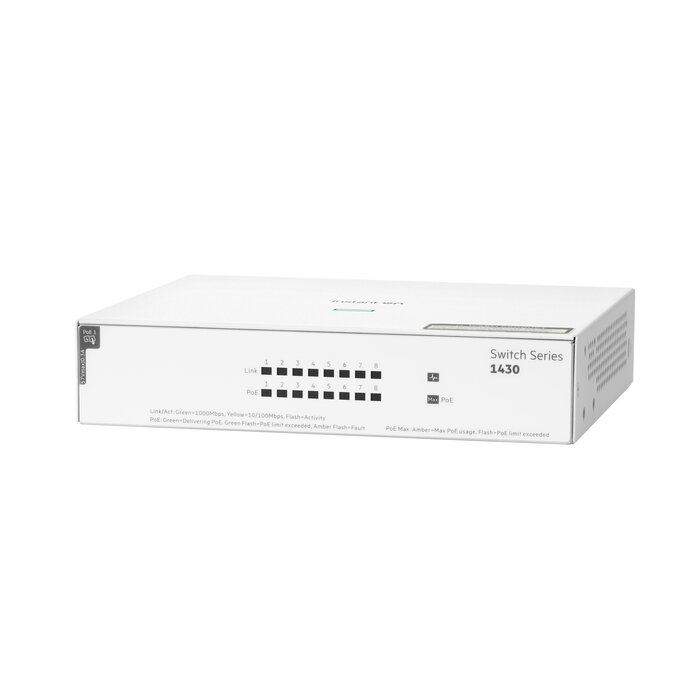 HP Enterprise HPE Aruba Networking Networking Instant On Switch 8p Gigabit CL4 PoE 64W 1430 Unmanaged L2 Gigabit Ethernet (10/100/1000) Power over Ethernet (PoE) Wit