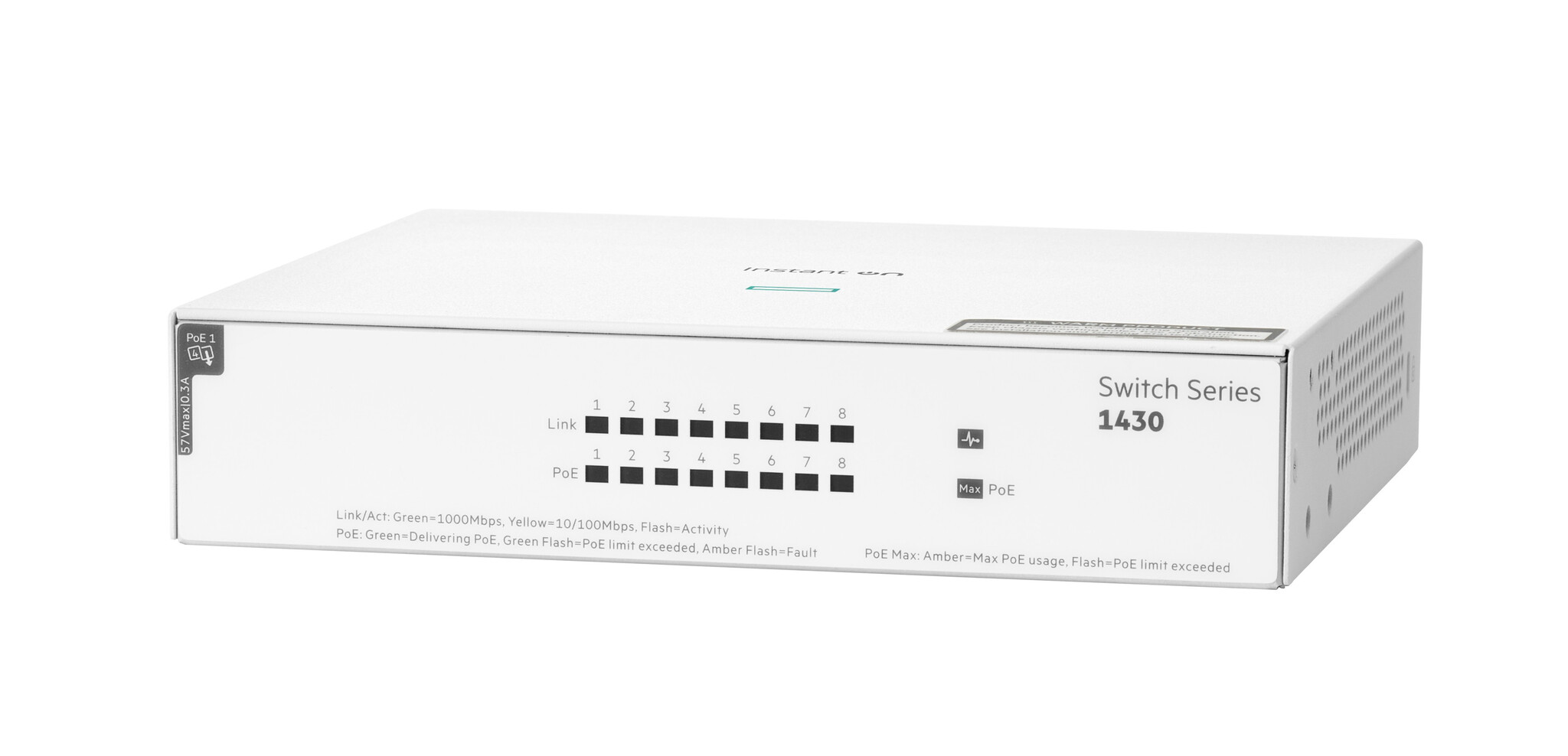 HP Enterprise HPE Aruba Networking Networking Instant On Switch 8p Gigabit CL4 PoE 64W 1430 Unmanaged L2 Gigabit Ethernet (10/100/1000) Power over Ethernet (PoE) Wit