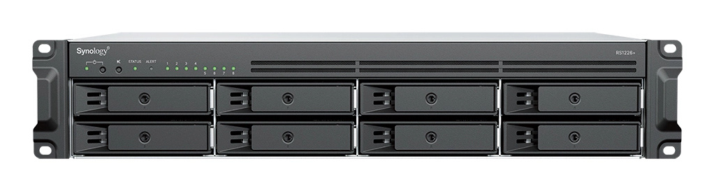 Synology Synology RackStation RS1226+ data-opslag-server NAS Rack (2U) AMD Ryzen V1500B 4 GB DDR4 0 TB Synology DSM Zwart