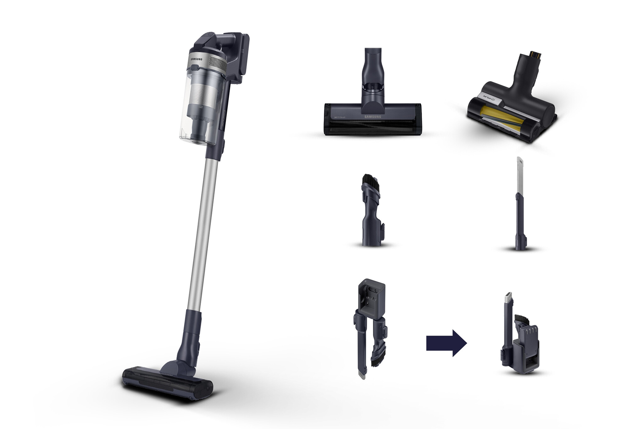 Samsung Samsung VS15A60AGR5 Steelstofzuiger Batterij Droog Zakloos 0,8 l 410 W Zwart, Zilver
