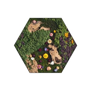Sechseckiges Moosbild Luvina im Blumen-Stil