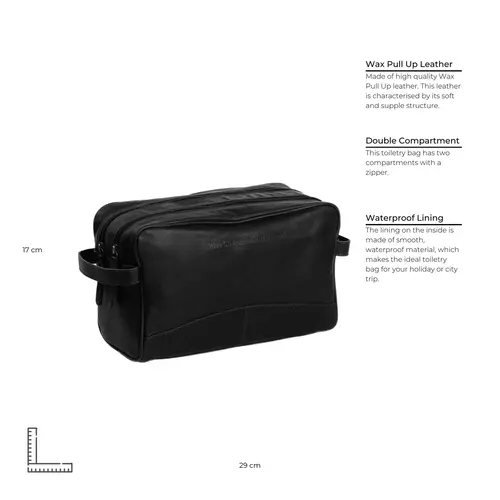 Chesterfield Leren toilettas zwart Waxed Pull Up | Stefan