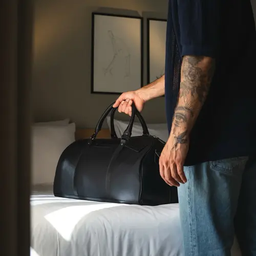Chesterfield Leren reistas zwart Waxed Pull Up met zwart nylon | Tornio