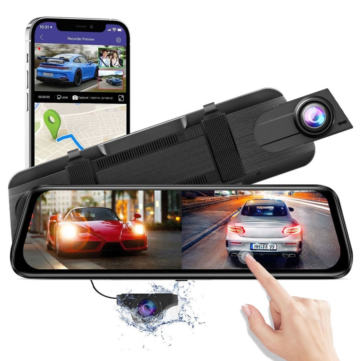 Dashcam Rétroviseur Full HD 1080p avec Écran intégré et Micro