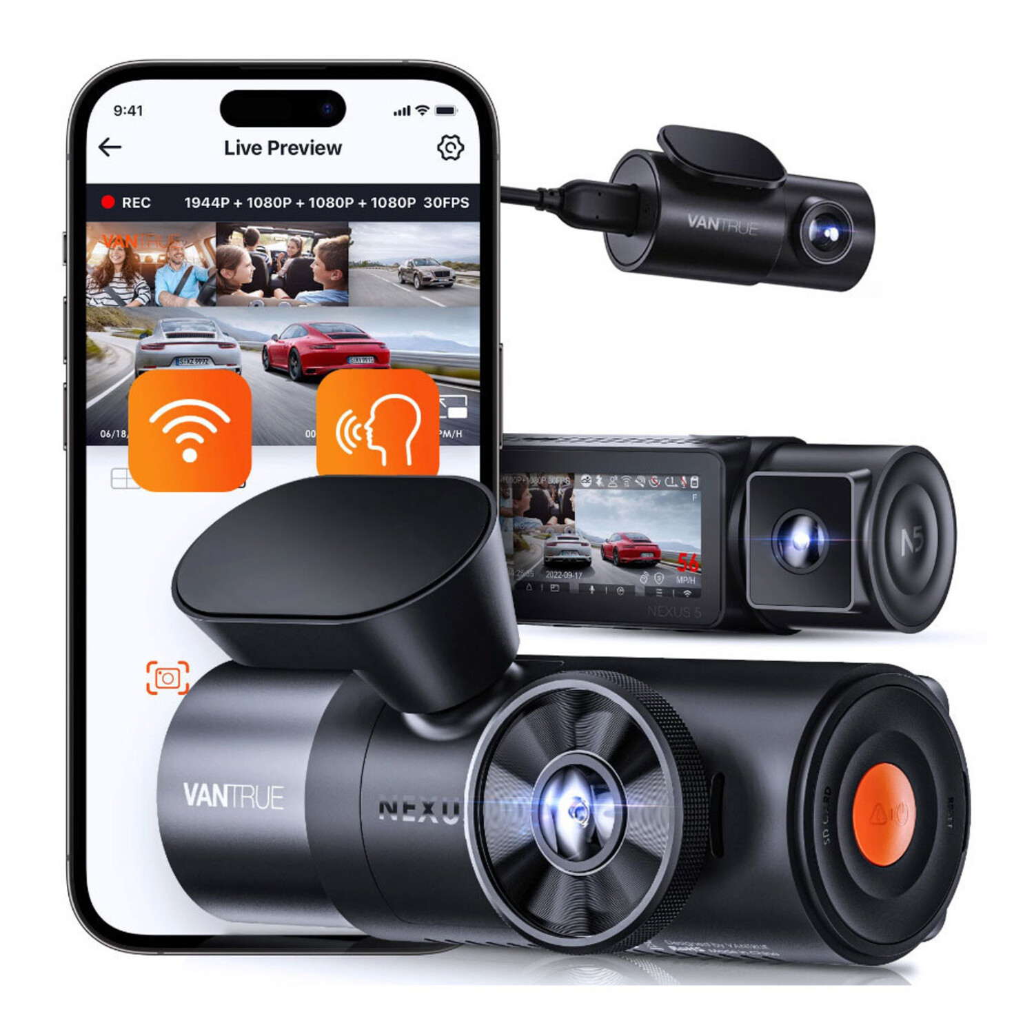 Dashcam Voiture - Caméra pour Voiture Quadruple Objectif avec Vision N