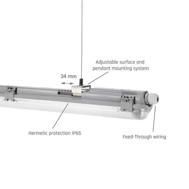 Spectrum Wasserdichte LED-Leuchtstoffröhrenhalterung - T8 / G13 - 150cm - IP65  - Feuchtraum Halterung Wannenleuchte - IK10