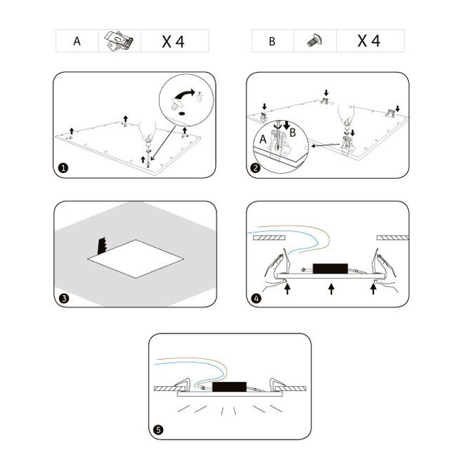 LCB LED Panel Einbauklammern - Gipsklammern -  4er Set