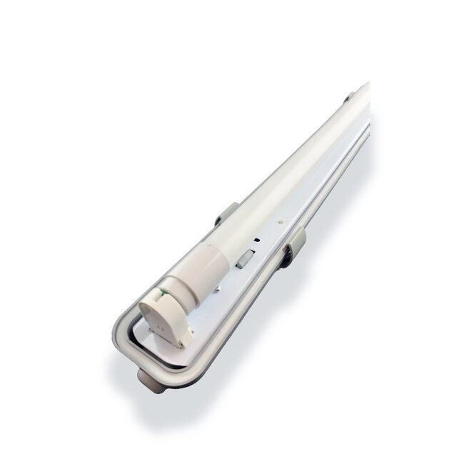 Komplettset - 120cm Einzelfassung - IP65 Feuchtraum -Wannenleuchte + 18W LED Leuchtstoffröhre 4000K  - 840 - Neutralweiß