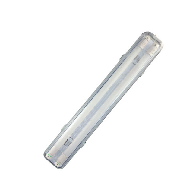 Komplettset - 150cm Doppelfassung - IP65 Feuchtraum -Wannenleuchte + 2 x 25W LED Leuchtstoffröhren 6000K - 865 - Tageslichtweiß