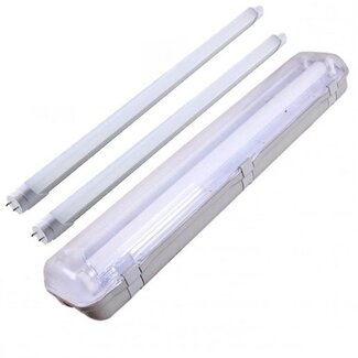 Set - 120cm Doppelfassung - IP65 Feuchtraum - Wannenleuchte + 2 x 18W LED Leuchtstoffröhren 3000K - 830 - Warmweiß - Komplett