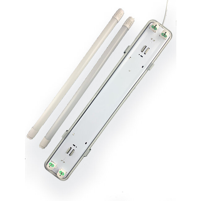 Set - 150cm Doppelfassung - IP65 Feuchtraum -Wannenleuchte + 2 x 25W LED Leuchtstoffröhren 3000K - 830 - Warmweiß - Komplett