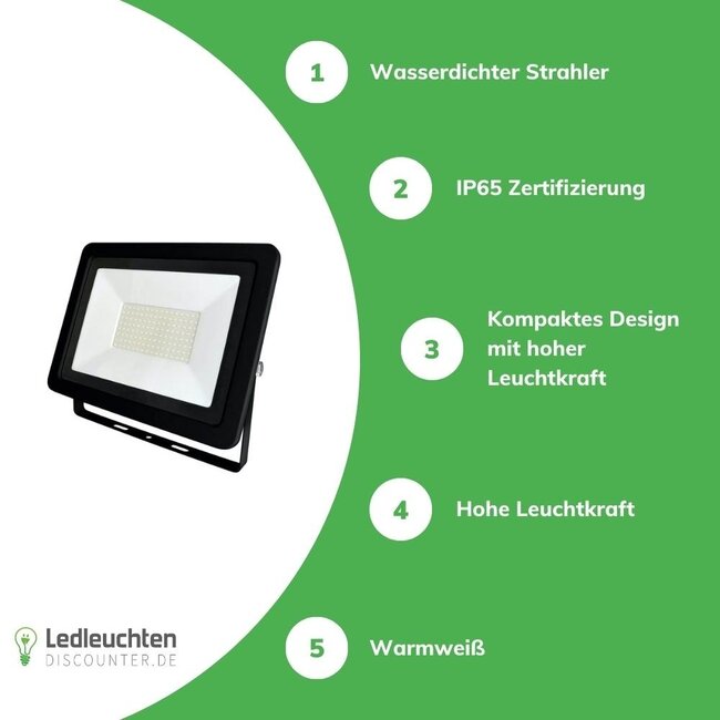 100W - LED Strahler - Lichtfarbe optional -  Wasserdicht IP65 -  3 Jahre Garantie