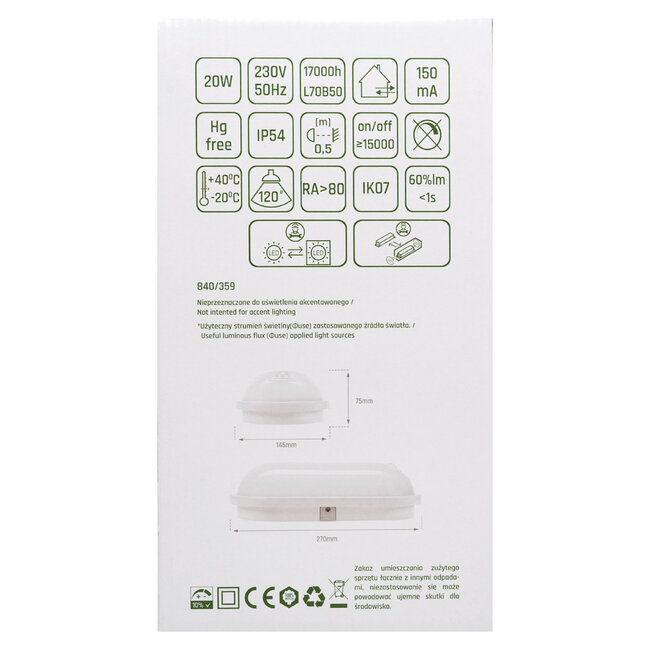 LED-Deckenleuchte - oval - mit Sensor - 20W 4000K - IP54 - 230V