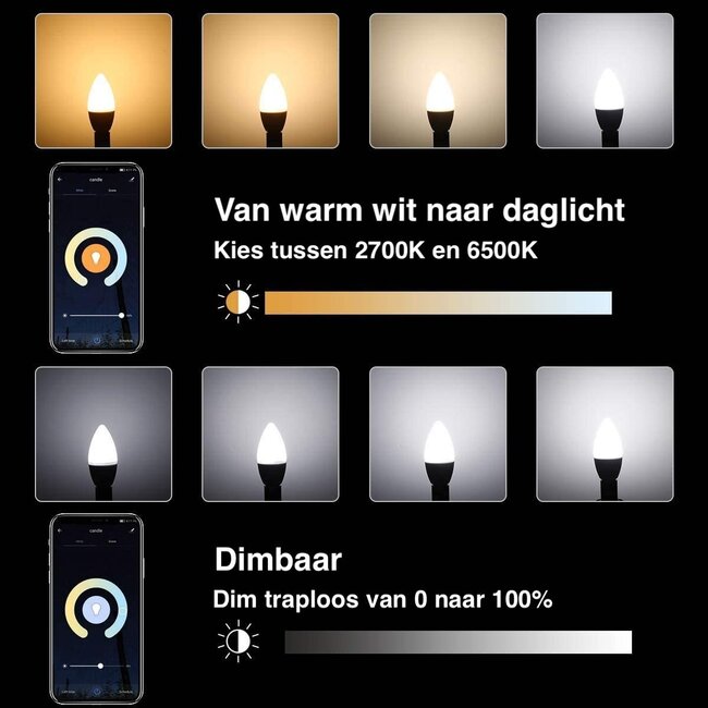 WLAN LED Lampe Kerzenform - E14 5W - 2700K-6500K - Bedienung über App
