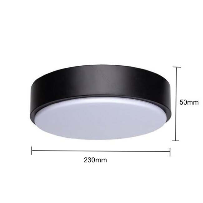 LED schwarze Deckenleuchte rund- 12W entspricht 60W - 3000k Warmweiß  - 230x50mm