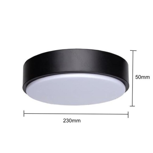 LED schwarze Deckenleuchte rund- 12W entspricht 60W - 4000k Neutralweiß  - 230x50mm