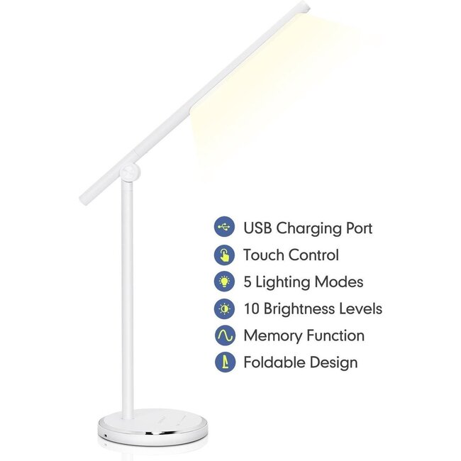 LED Schreibtischlampe 8W dimmbar 3000k bis zu 6000K - weiß - zusammenfaltbar