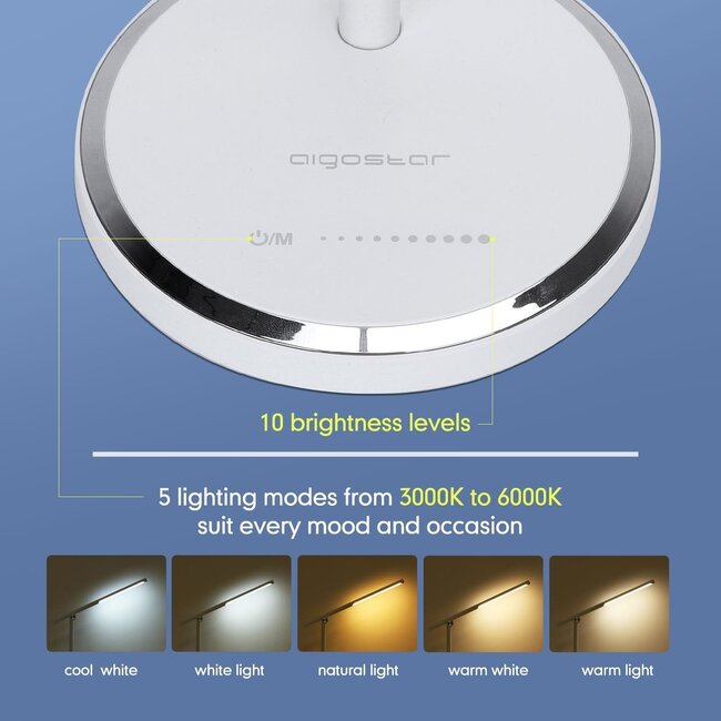 LED Schreibtischlampe 8W dimmbar 3000k bis zu 6000K - weiß - zusammenfaltbar