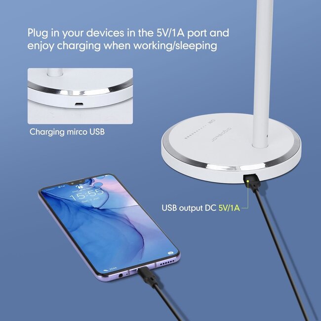 LED Schreibtischlampe 8W dimmbar 3000k bis zu 6000K - weiß - zusammenfaltbar