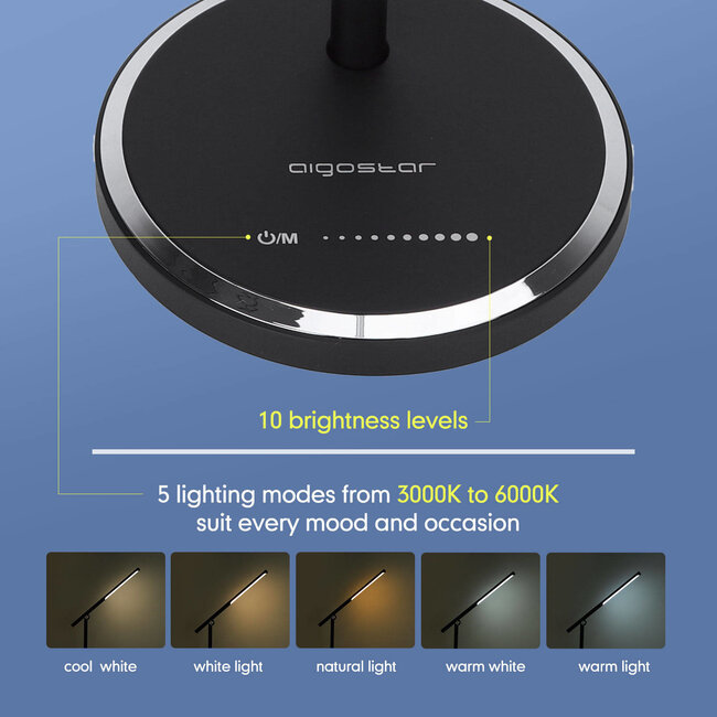 LED Schreibtischlampe 8W dimmbar 3000k bis zu 6000K - schwarz - zusammenfaltbar