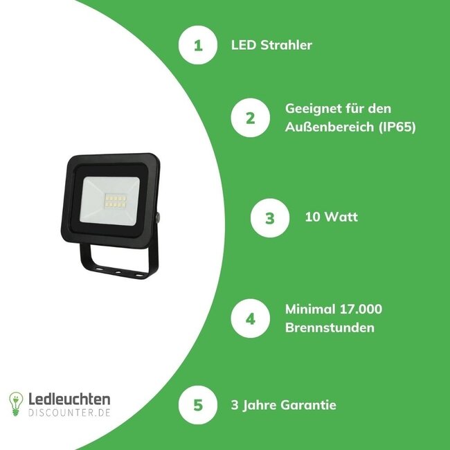 LED Strahler - 10W IP65 - Lichtfarbe optional - 3 Jahre Garantie