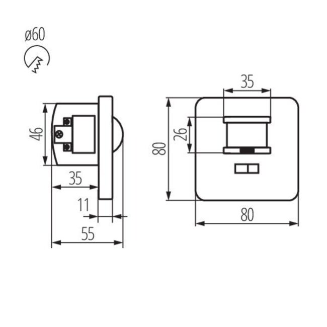 LED Einbaubewegungssensor 150° - PIR Infrarot Bewegungsmelder - 230V max. 1200W  - IP20