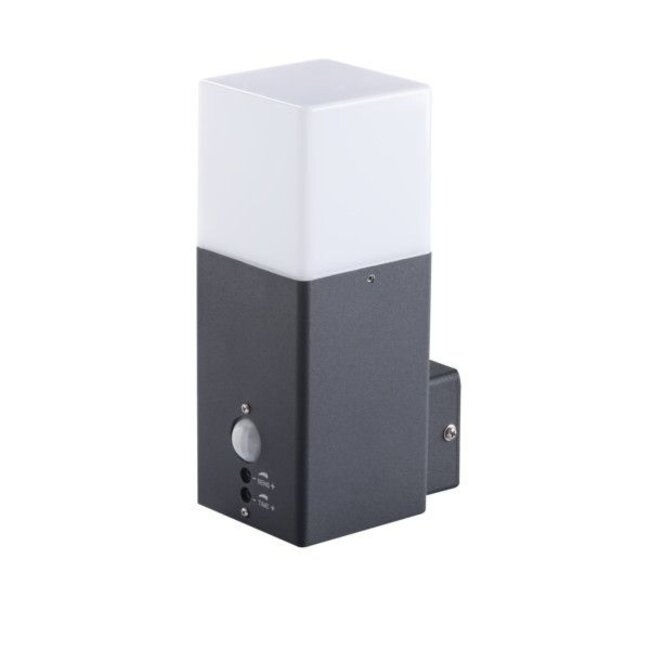 Wandleuchte / Gartenleuchte single Spot mit Sensor - rechteckig schwarz - IP44 Außenbereich - E27 Fassung