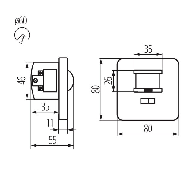Einbaubewegungs-/Geräuschesensor 150° - PIR Infrarot Bewegungsmelder - 230V 40-500W  - IP20