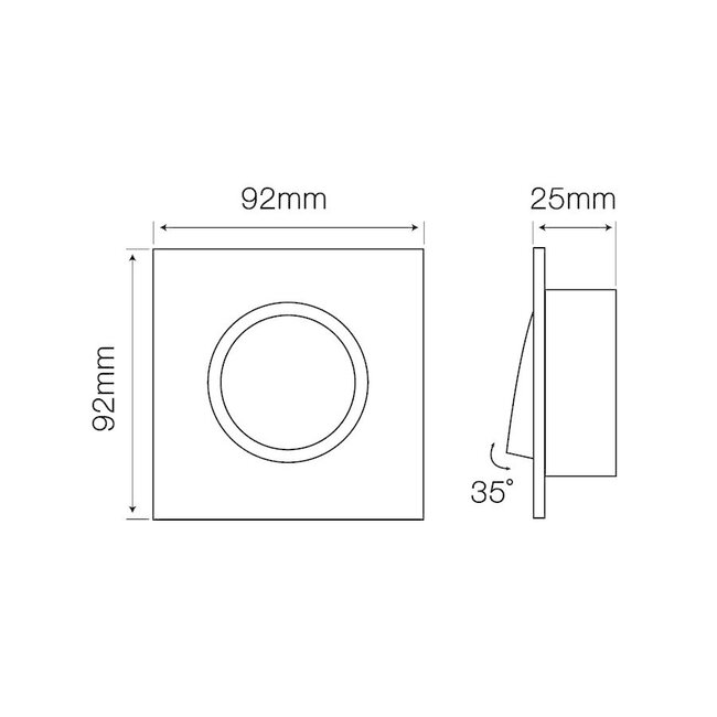 LED Strahler Einbaurahmen Schwarz viereckig  - schwenkbar - Sägegröße 74mm - Außengröße 92mm