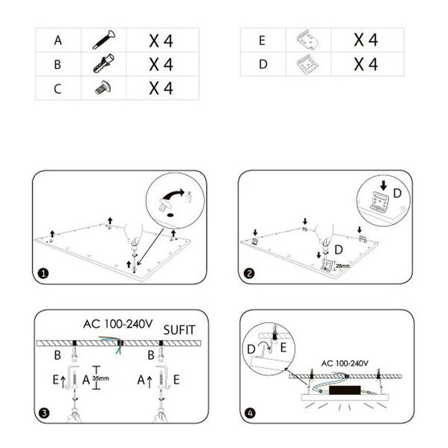 LED Aufbau Panel Montagebügel Typ B - Befestigung ohne Aufbaurahmen